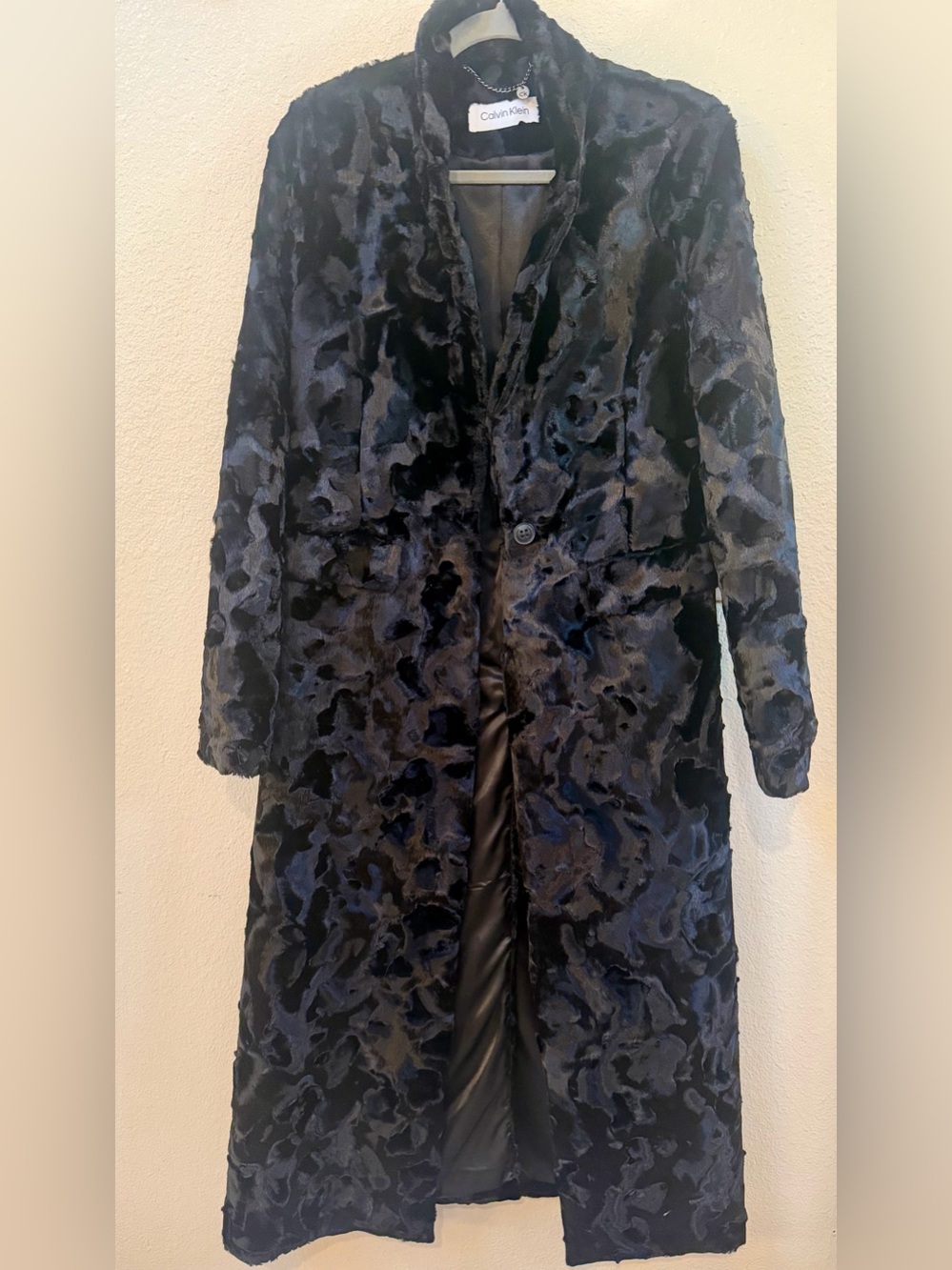 Calvin Klein Black Textured Faux Fur Trench Coat